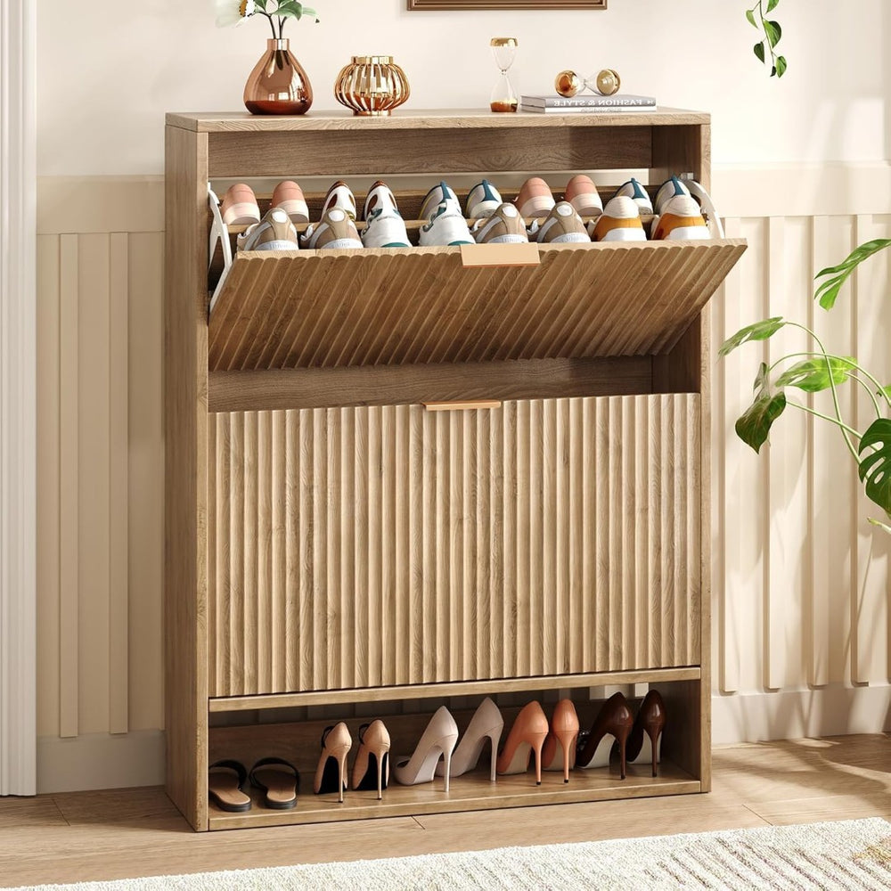 English Elm Modern Slim Entryway Shoe Cabinet with Adjustable Shelves Conceals Clutter Beautifully W1321P385429
