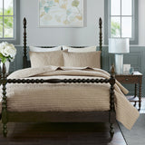 Madison Park Signature Serene Transitional 3 Piece Hand Quilted Cotton Quilt Set MPS13-270 Linen