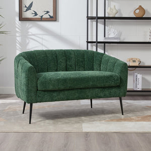 English Elm 50.2'' Channel Tufted Chenille Settee Compact Two Seat Sofa with Metal Legs Green W3118P397105