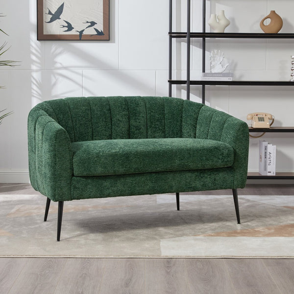 English Elm 50.2'' Channel Tufted Chenille Settee Compact Two Seat Sofa with Metal Legs Green W3118P397105