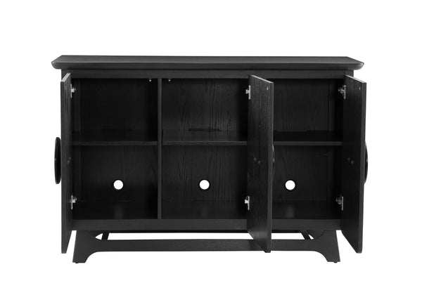 Basset Mirror Dunnigan Black Server - Modern Elegance With Adjustable Shelving & Stylish Wood Pulls For Versatile Storage Black Wood 7049-dr-576