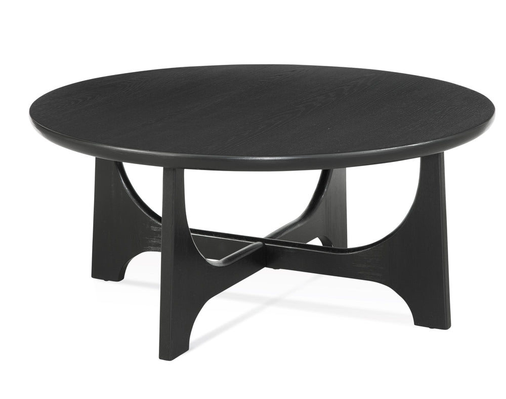 Basset Mirror Dunnigan Round Cocktail Table - Modern Black Oak Design With Adjustable Levelers For Perfect Balance Black Wood 7049-lr-120