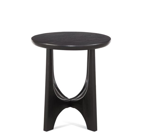Basset Mirror Dunnigan Round End Table: Modern Organic Design With Black Matte Finish & Adjustable Floor Levelers Black Wood 7049-lr-220