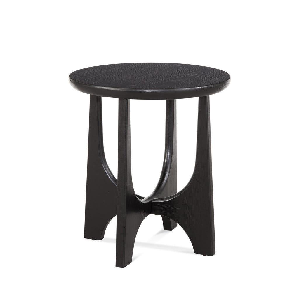Basset Mirror Dunnigan Round End Table: Modern Organic Design With Black Matte Finish & Adjustable Floor Levelers Black Wood 7049-lr-220