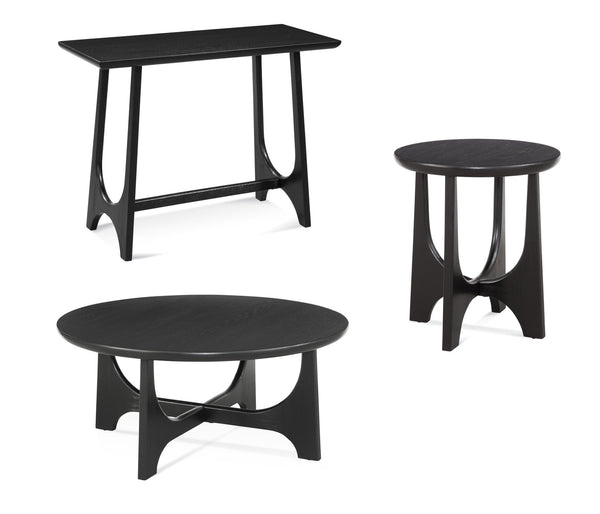 Basset Mirror Dunnigan Round End Table: Modern Organic Design With Black Matte Finish & Adjustable Floor Levelers Black Wood 7049-lr-220