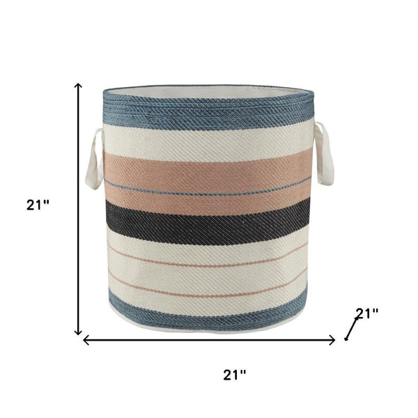 HomeRoots 21" White Fabric Basket - Stylish Round Storage Solution for Home Organization & Modern Decor 704908