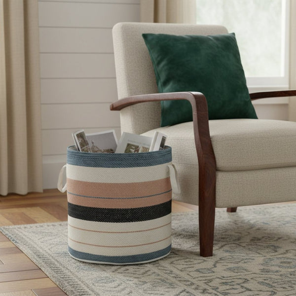 HomeRoots 21" White Fabric Basket - Stylish Round Storage Solution for Home Organization & Modern Decor 704908