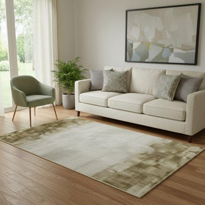 HomeRoots 5' X 8' Beige and Ivory Geometric Washable Area Rug with UV Protection for Stylish Everyday Living 704911