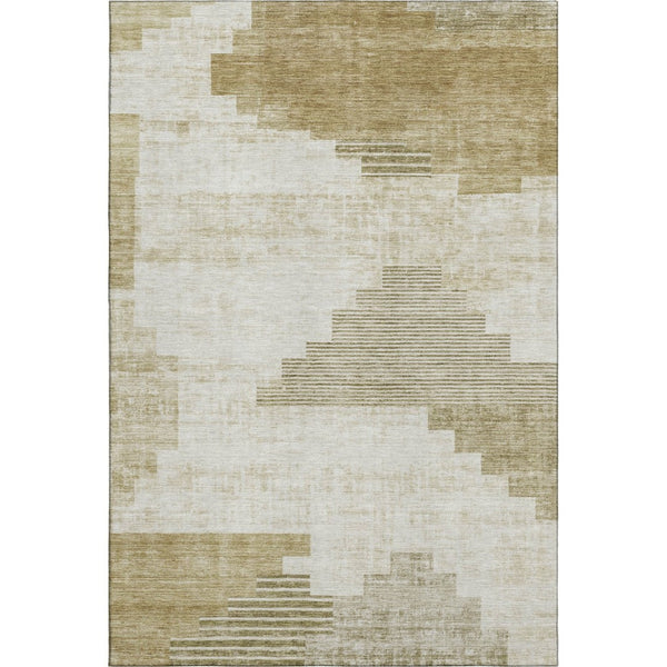 HomeRoots 5' X 8' Beige and Ivory Geometric Washable Area Rug with UV Protection for Stylish Everyday Living 704911