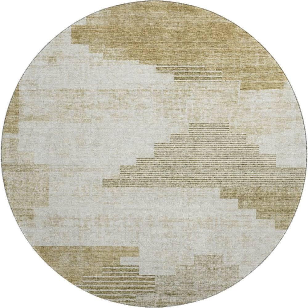 HomeRoots 8' Beige And Ivory Geometric Round Rug - Washable, UV-Protected, Perfect for High-Traffic Spaces! 704912