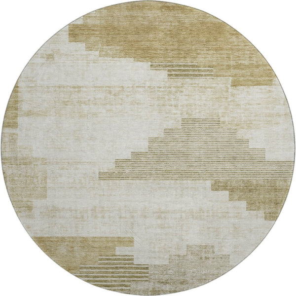 HomeRoots 8' Beige And Ivory Geometric Round Rug - Washable, UV-Protected, Perfect for High-Traffic Spaces! 704912