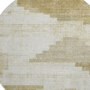 HomeRoots 8' Beige And Ivory Geometric Round Rug - Washable, UV-Protected, Perfect for High-Traffic Spaces! 704912