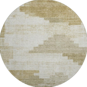 HomeRoots 8' Beige And Ivory Geometric Round Rug - Washable, UV-Protected, Perfect for High-Traffic Spaces! 704912