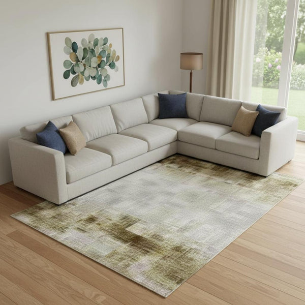 HomeRoots 10' X 14' Beige and Ivory Geometric Area Rug - Washable, Stain-Resistant with UV Protection & Style! 704915