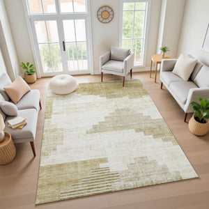 HomeRoots 10' X 14' Beige and Ivory Geometric Area Rug - Washable, Stain-Resistant with UV Protection & Style! 704915