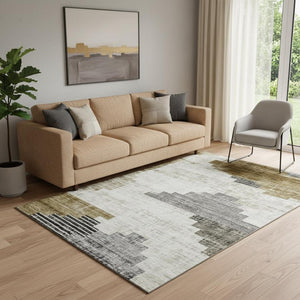 HomeRoots 5' X 8' Stylish Brown and Gray Geometric Washable Area Rug with UV Protection for Busy Homes 704917