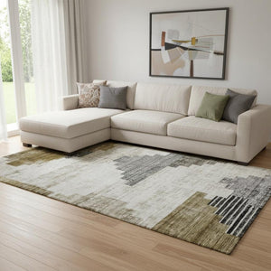 HomeRoots 8' X 10' Modern Brown and Gray Geometric Area Rug - Washable, UV-Protected, Non-Slip Backing! 704919