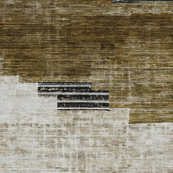HomeRoots 9' X 12' Brown And Gray Geometric Washable Area Rug – Durable, UV Protected, Perfect for High-Traffic Spaces 704920