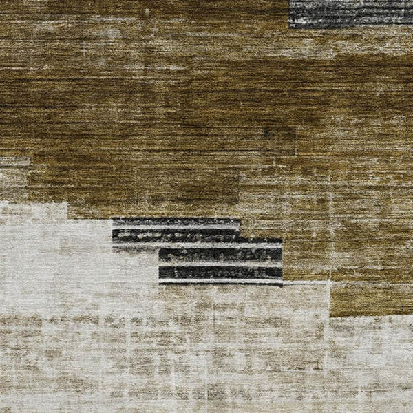 HomeRoots 10' X 14' Brown & Gray Geometric Area Rug - Washable, UV-Protected, Stylish for Modern Homes! 704921