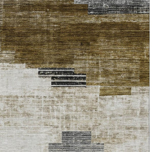 HomeRoots 10' X 14' Brown & Gray Geometric Area Rug - Washable, UV-Protected, Stylish for Modern Homes! 704921