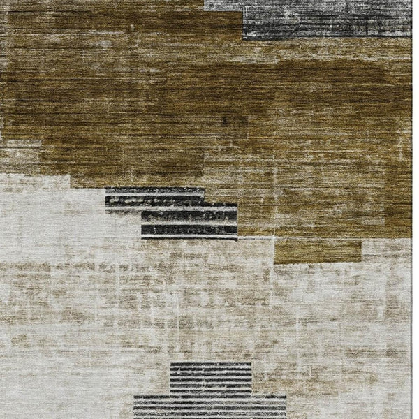 HomeRoots 10' X 14' Brown & Gray Geometric Area Rug - Washable, UV-Protected, Stylish for Modern Homes! 704921
