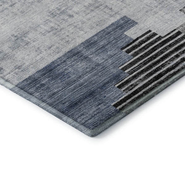 HomeRoots 8' Stylish Blue and Gray Geometric Washable Round Rug with UV Protection for Modern Spaces 704924