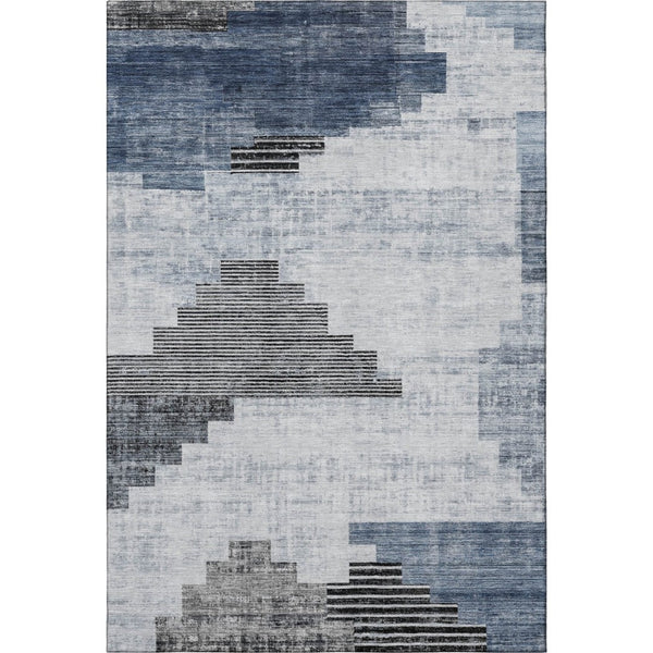 HomeRoots 8' X 10' Blue and Gray Geometric Washable Area Rug – Durable, UV-Protected, Ideal for Busy Homes 704925