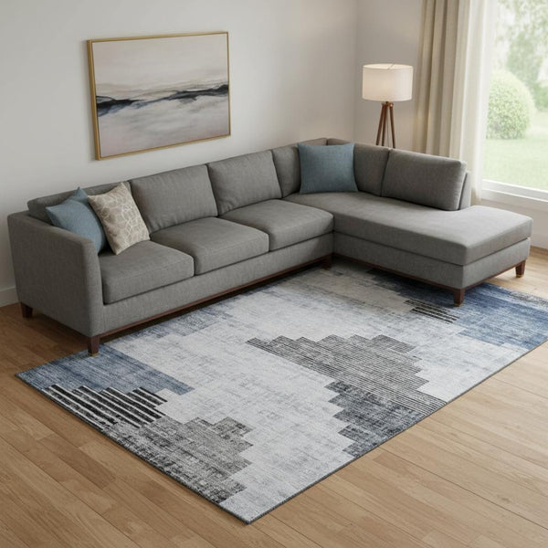 HomeRoots 9' X 12' Blue and Gray Geometric Area Rug - Durable, Stain Resistant, UV Protected for High-Traffic Spaces 704926