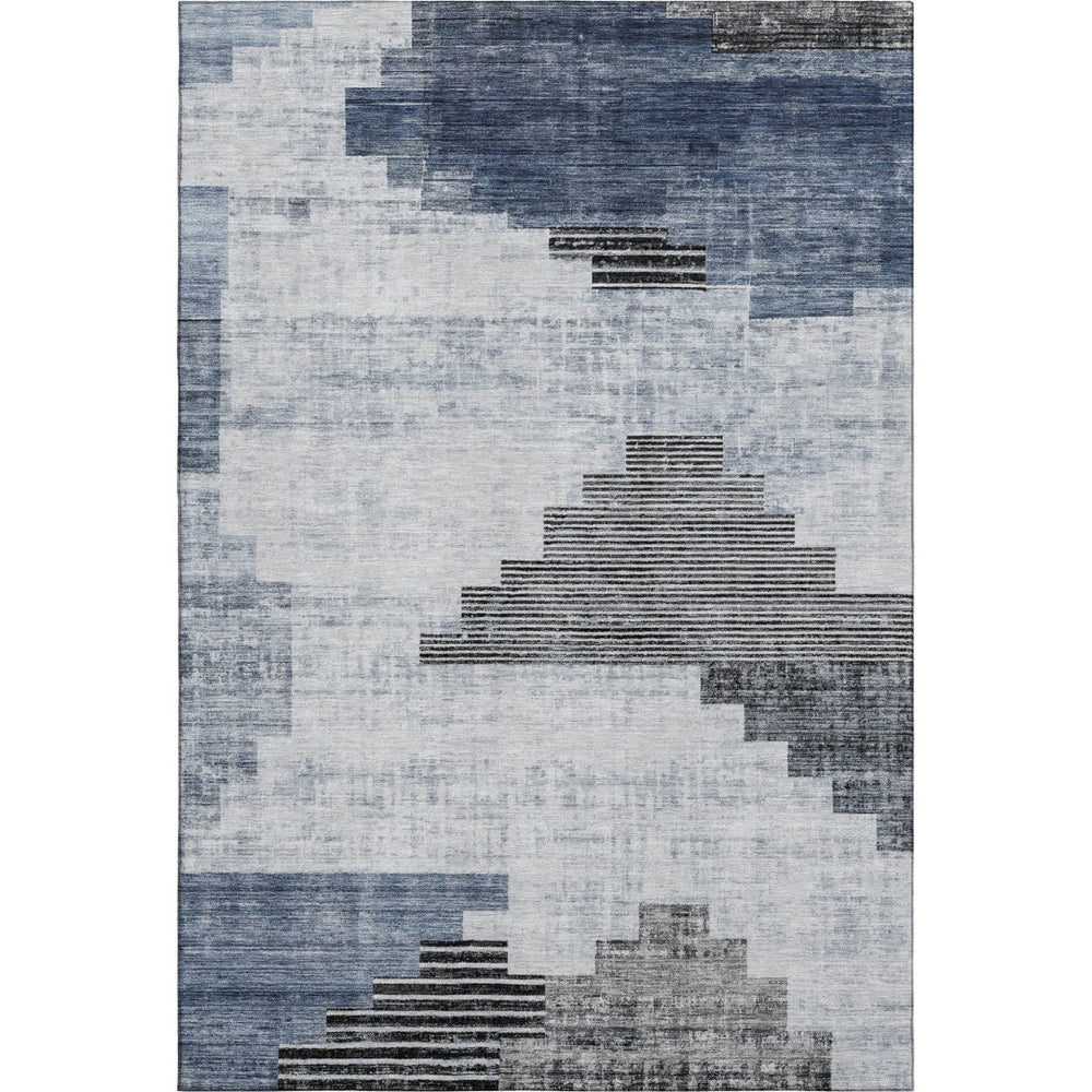 HomeRoots 9' X 12' Blue and Gray Geometric Area Rug - Durable, Stain Resistant, UV Protected for High-Traffic Spaces 704926