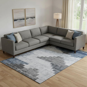 HomeRoots 10' X 14' Blue and Gray Geometric Area Rug – Stain-Resistant, UV-Protected, Perfect for Busy Homes 704927