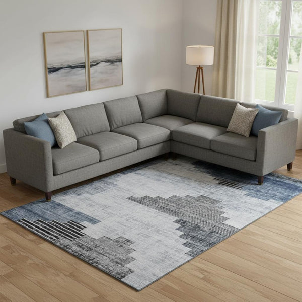 HomeRoots 10' X 14' Blue and Gray Geometric Area Rug – Stain-Resistant, UV-Protected, Perfect for Busy Homes 704927