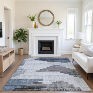 HomeRoots 10' X 14' Blue and Gray Geometric Area Rug – Stain-Resistant, UV-Protected, Perfect for Busy Homes 704927