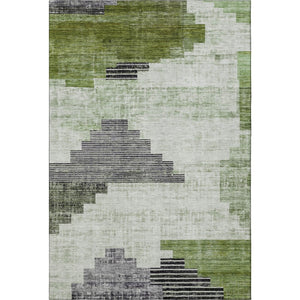 HomeRoots 5' X 8' Fern Green and Gray Geometric Washable Area Rug – Durable, UV-Protected Style for Every Room! 704929