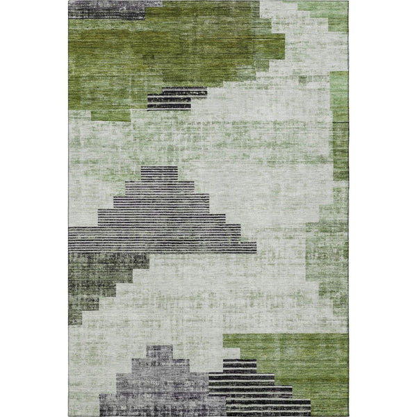 HomeRoots 5' X 8' Fern Green and Gray Geometric Washable Area Rug – Durable, UV-Protected Style for Every Room! 704929