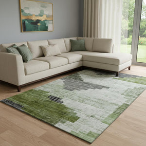 HomeRoots 8' X 10' Fern Green & Gray Geometric Area Rug - Washable, UV Protected, Durable, Stylish Design! 704931