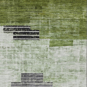 HomeRoots 9' X 12' Fern Green & Gray Geometric Area Rug - Washable, UV-Protected, Durable for High-Traffic Homes 704932