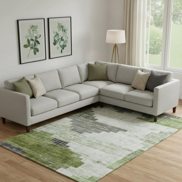 HomeRoots 10' X 14' Fern Green Geometric Washable Area Rug – Durable, Stylish, and UV-Protected for Every Home! 704933