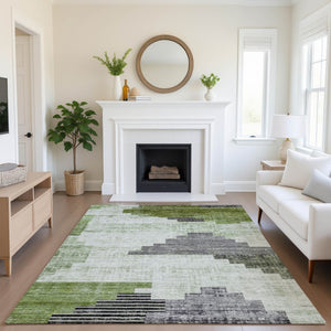 HomeRoots 10' X 14' Fern Green Geometric Washable Area Rug – Durable, Stylish, and UV-Protected for Every Home! 704933