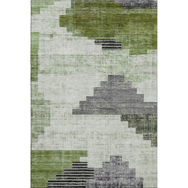 HomeRoots 10' X 14' Fern Green Geometric Washable Area Rug – Durable, Stylish, and UV-Protected for Every Home! 704933