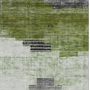 HomeRoots 10' X 14' Fern Green Geometric Washable Area Rug – Durable, Stylish, and UV-Protected for Every Home! 704933
