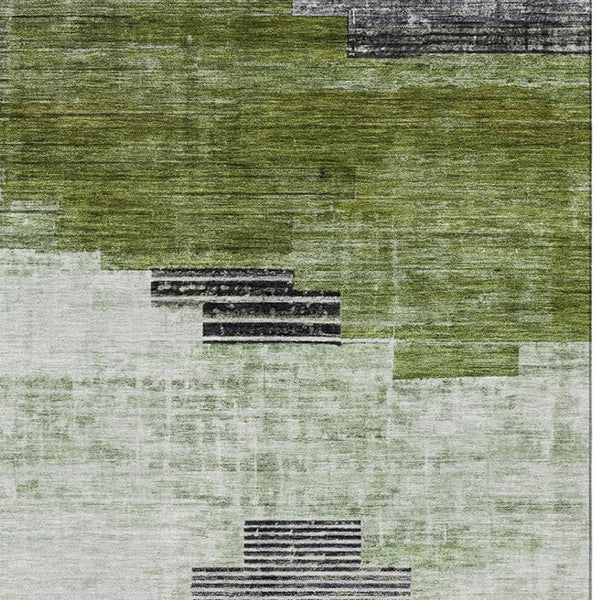 HomeRoots 10' X 14' Fern Green Geometric Washable Area Rug – Durable, Stylish, and UV-Protected for Every Home! 704933