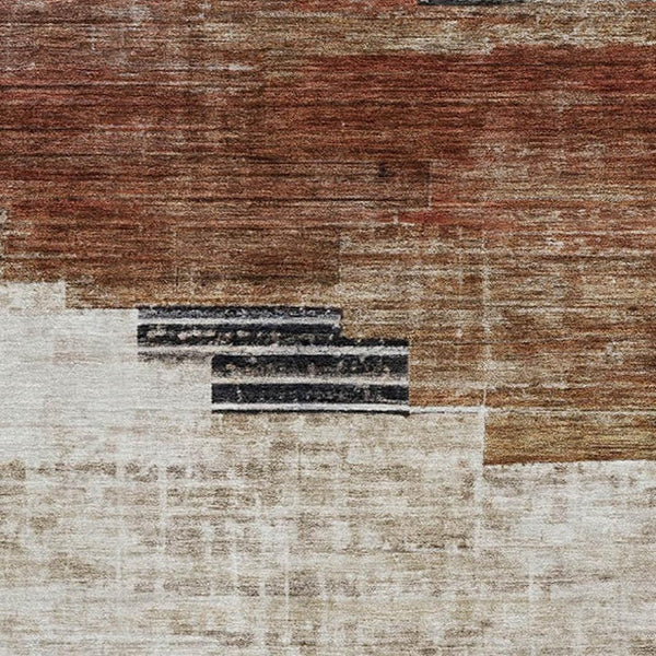 HomeRoots 5' X 8' Stylish Rust and Gray Geometric Washable Area Rug with UV Protection for Modern Homes 704935