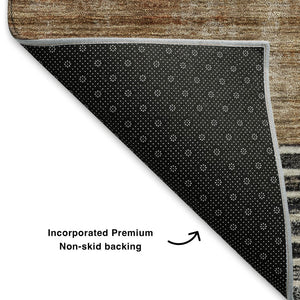 HomeRoots 8' Rust and Gray Geometric Round Area Rug - Washable, UV Protected, Stain Resistant for Busy Homes 704936