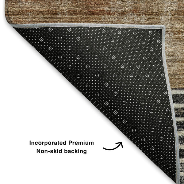 HomeRoots 8' Rust and Gray Geometric Round Area Rug - Washable, UV Protected, Stain Resistant for Busy Homes 704936