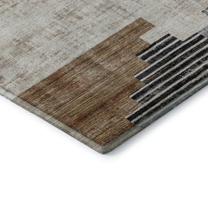 HomeRoots 8' Rust and Gray Geometric Round Area Rug - Washable, UV Protected, Stain Resistant for Busy Homes 704936