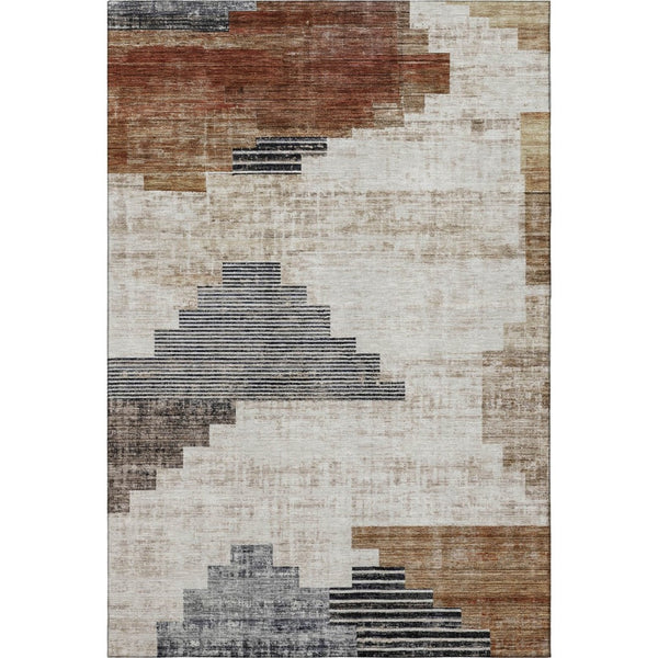 HomeRoots 8' X 10' Geometric Washable Area Rug in Rust & Gray - UV Protected, Stain Resistant, and Stylish! 704937
