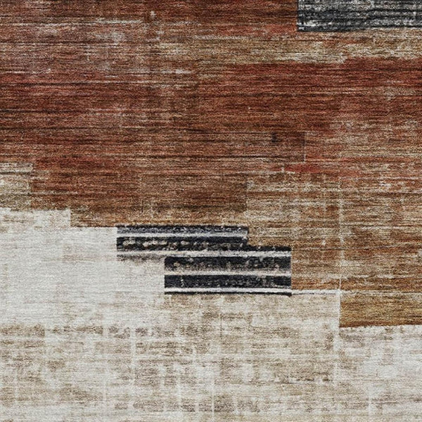HomeRoots 9' X 12' Stylish Rust & Gray Geometric Washable Area Rug with UV Protection for Modern Homes 704938