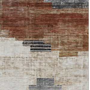 HomeRoots 9' X 12' Stylish Rust & Gray Geometric Washable Area Rug with UV Protection for Modern Homes 704938