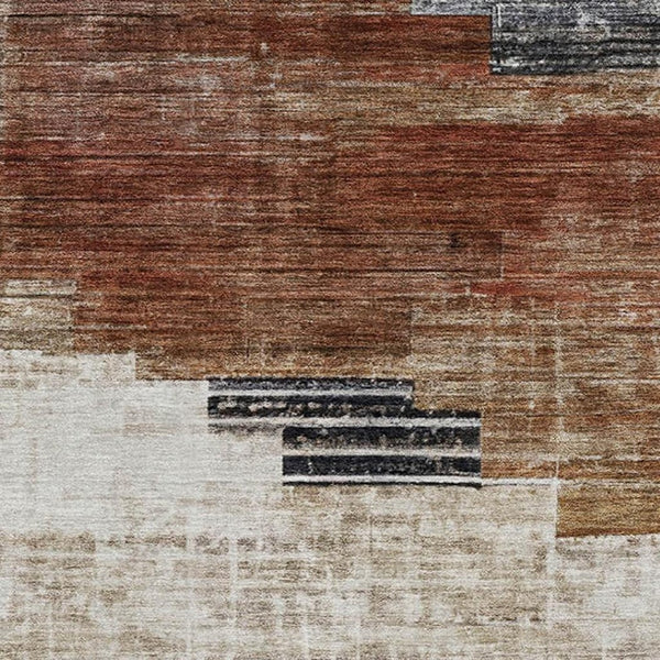 HomeRoots 10' X 14' Stylish Rust and Gray Geometric Washable Area Rug with UV Protection for Modern Homes 704939