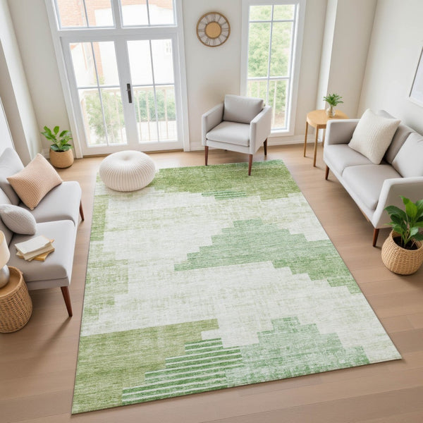 HomeRoots 5' X 8' Sage and Ivory Geometric Area Rug - Washable, Stain-Resistant, UV Protected for Modern Homes 704941